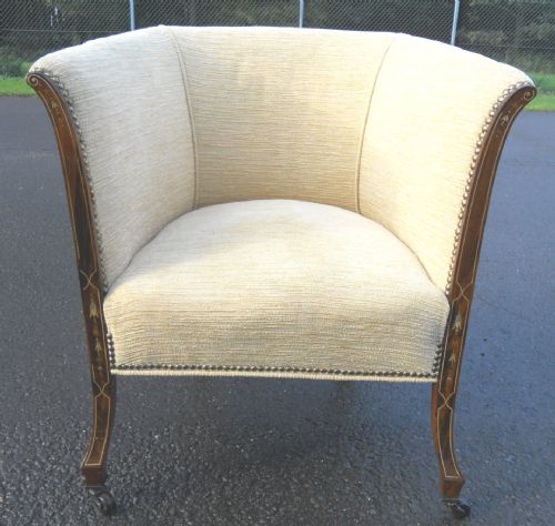 Edwardian Inlaid Mahogany Framed Upholstered Tub Armchair