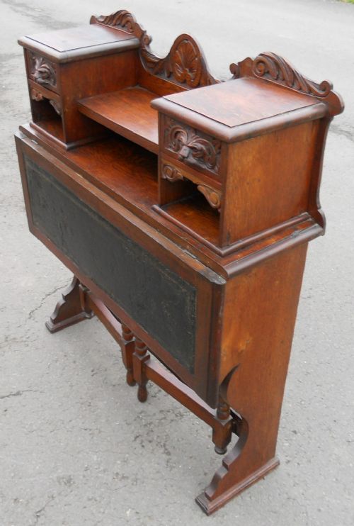 fig 1. Victorian Carved Oak Fold Down Writing Desk