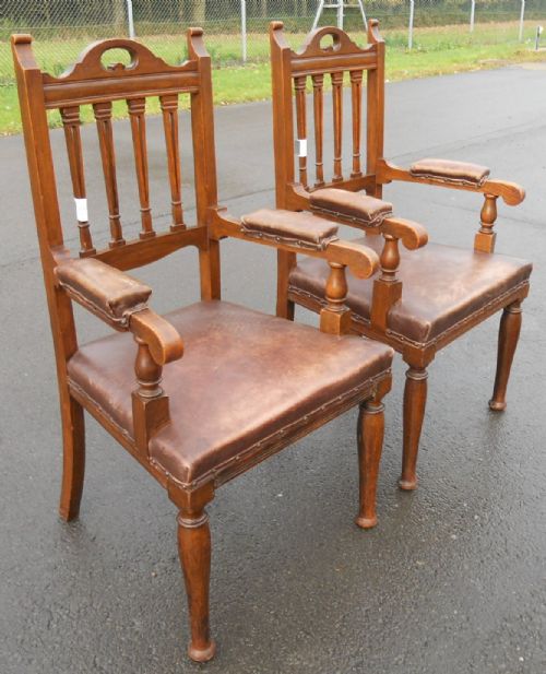 PAIR EDWARDIAN OAK ELBOW ARMCHAIRS - ADDITIONAL PHOTO 1