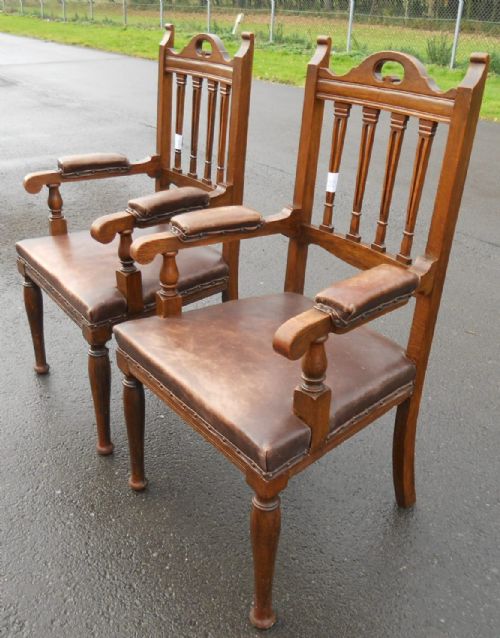 PAIR EDWARDIAN OAK ELBOW ARMCHAIRS - ADDITIONAL PHOTO 2