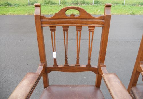 PAIR EDWARDIAN OAK ELBOW ARMCHAIRS - ADDITIONAL PHOTO 3