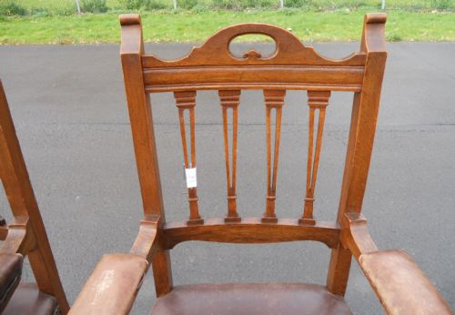 PAIR EDWARDIAN OAK ELBOW ARMCHAIRS - ADDITIONAL PHOTO 4