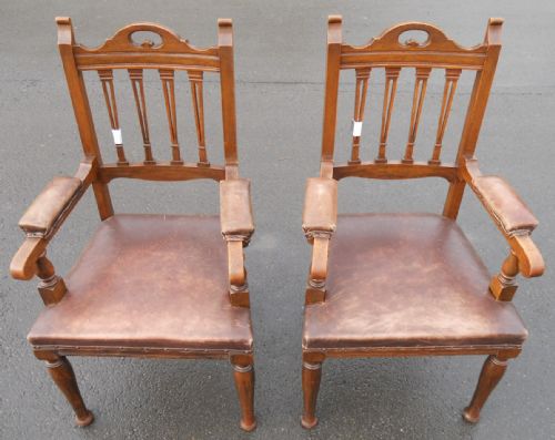 PAIR EDWARDIAN OAK ELBOW ARMCHAIRS - ADDITIONAL PHOTO 5
