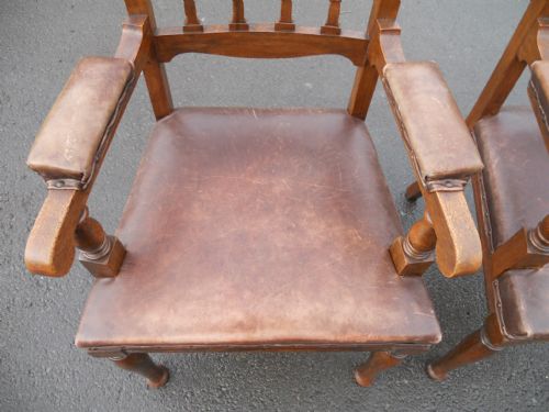 PAIR EDWARDIAN OAK ELBOW ARMCHAIRS - ADDITIONAL PHOTO 6