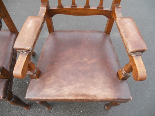PAIR EDWARDIAN OAK ELBOW ARMCHAIRS - ADDITIONAL PHOTO 7