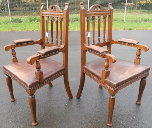 PAIR EDWARDIAN OAK ELBOW ARMCHAIRS - ADDITIONAL PHOTO 8