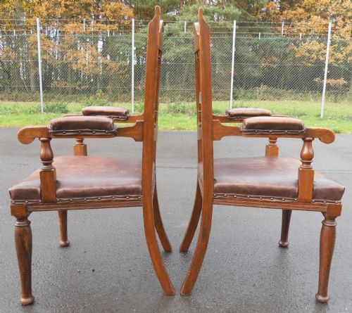 PAIR EDWARDIAN OAK ELBOW ARMCHAIRS - ADDITIONAL PHOTO 9