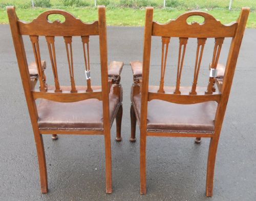 PAIR EDWARDIAN OAK ELBOW ARMCHAIRS - ADDITIONAL PHOTO 10