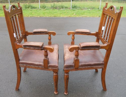PAIR EDWARDIAN OAK ELBOW ARMCHAIRS - ADDITIONAL PHOTO 11