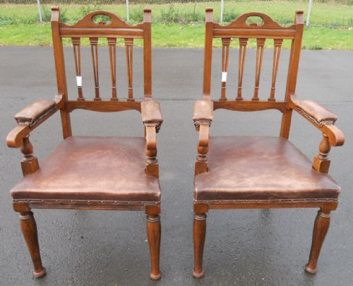 PAIR EDWARDIAN OAK ELBOW ARMCHAIRS - ADDITIONAL PHOTO 12