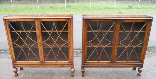 Pair Oak Bookcase Cabinets