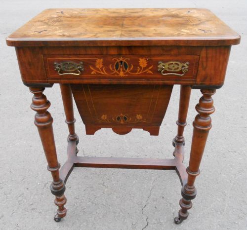 Victorian Inlaid Walnut Ladies Worktable