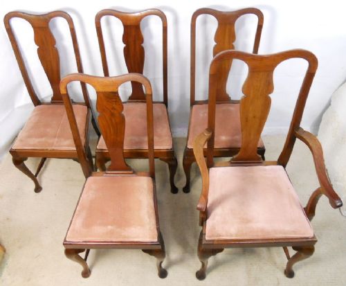 fig 1. Set of Five Queen Anne Style Mahogany Dining Chairs