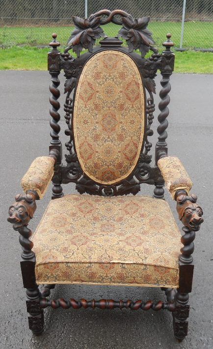 Victorian Dark Carved Oak Armchair
