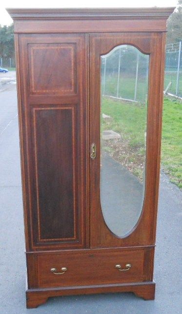 Edwardian Inlaid Mahogany Hanging Single Wardrobe