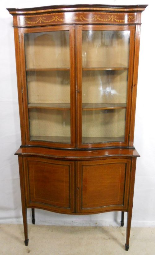 Edwardian Inlaid Mahogany Serpentine Front China Display Cabinet
