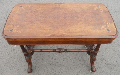 Victorian Inlaid Walnut Foldover Card Table