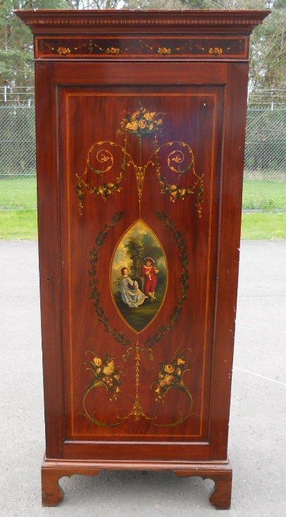 Edwardian Small Inlaid Mahogany Hanging Wardrobe