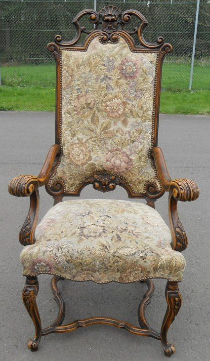 Victorian Carved Oak Throne Armchair