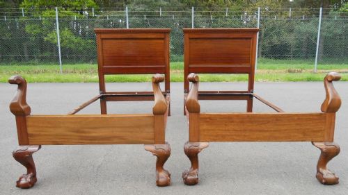 Pair Chippendale Style Mahogany Single Beds