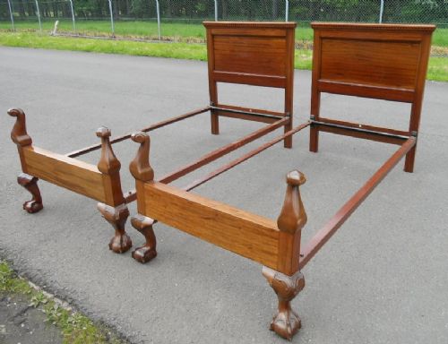 fig 1. Pair Chippendale Style Mahogany Single Beds