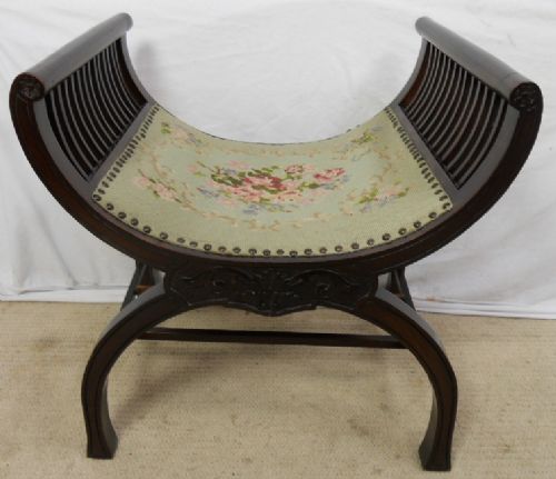 Edwardian Carved Mahogany Dressing Stool