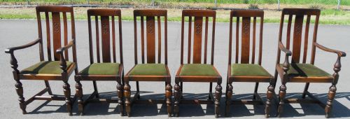 Set of Six Oak Highback Dining Chairs
