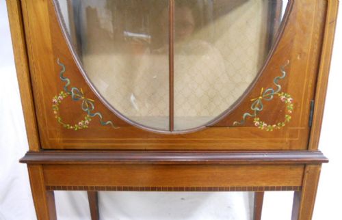 EDWARDIAN TALL INLAID MAHOGANY CHINA DISPLAY CABINET - ADDITIONAL PHOTO 4