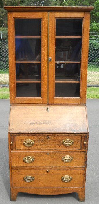Victorian Small Oak Country Bureau Bookcase