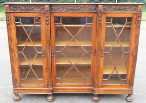 Carved Oak Three Door Standing Bookcase