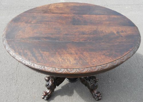 Victorian Oval Carved Pedestal Base Centre / Extending Dining Table