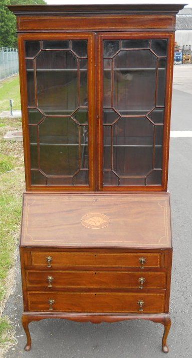 Edwardian Inlaid Mahogany Bureau Bookcase