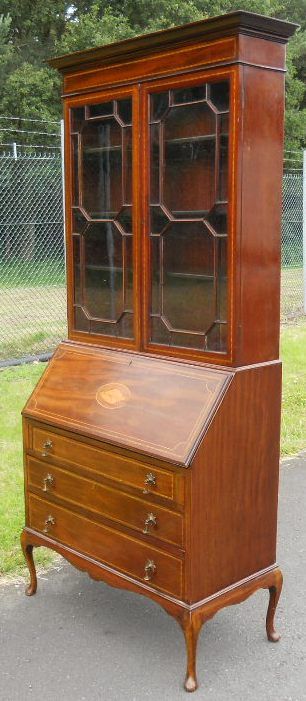 fig 1. Edwardian Inlaid Mahogany Bureau Bookcase