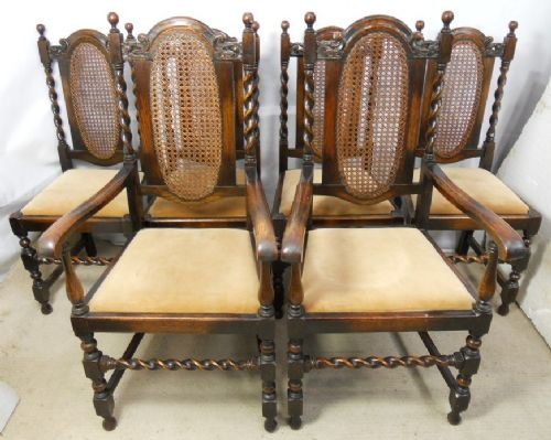 Set of Six Barley Twist Oak Highback Dining Chairs