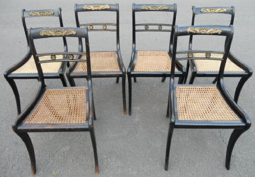 Set of Six Regency Ebonized Dining Chairs