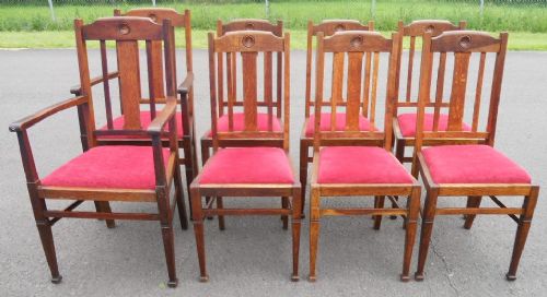 Set of Eight Edwardian Oak Highback Dining Chairs