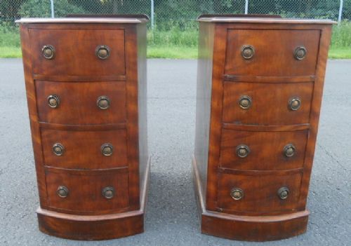 Pair Victorian Satin Mahogany Bowfront Bedside Chests