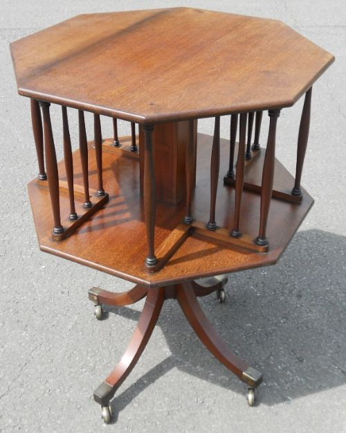 Regency Style Octagonal Mahogany Pedestal Revolving Bookcase