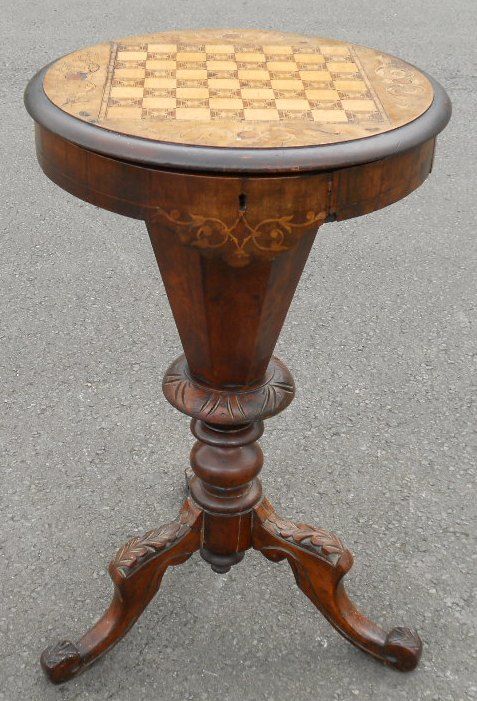 Victorian Walnut Chess Top Trumpet Workbox