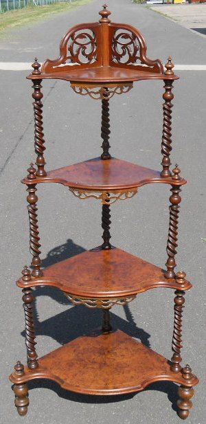 Victorian Burr Walnut Corner Whatnot Stand