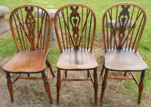 Three Georgian Elm Windsor Kitchen Chairs