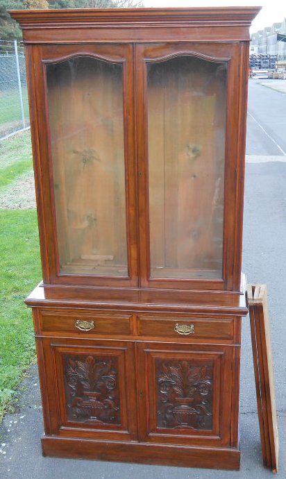Edwardian Walnut Bookcase Cabinet