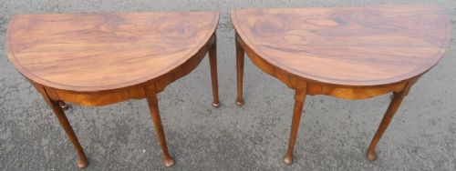 Pair Georgian Style Bowfront Walnut Console Tables