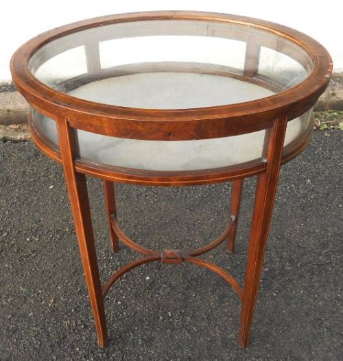 Edwardian Inlaid Mahogany Oval Bijouterie Display Cabinet