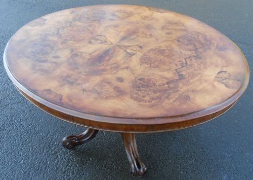 Victorian Burr Walnut Oval Pedestal Dining Table