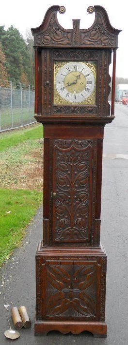 Carved Oak Longcase Clock by James Pepper, Biggleswade