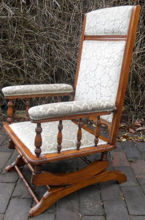 Edwardian Walnut Upholstered Rocking Armchair