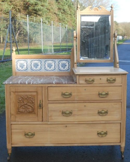 Edwardian Carved Bleached Walnut Marble Top Dressing Chest