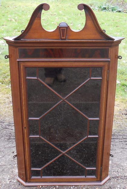 Edwardian Inlaid Mahogany Hanging Corner Cupboard