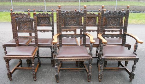 Set of Eight Victorian Carved Oak Dining Chairs